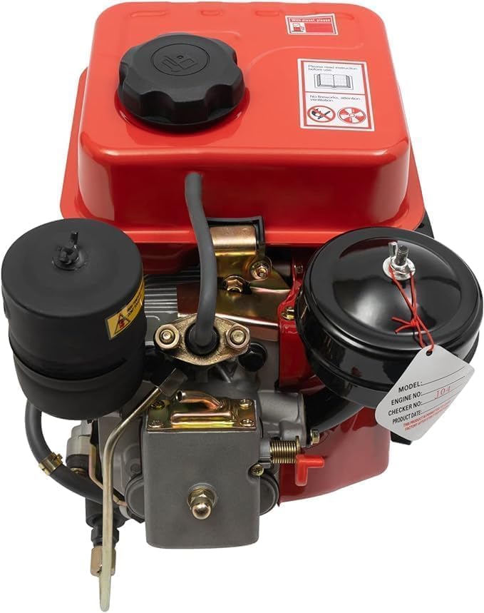 4-Stroke Diesel Engine,3HP Single Cylinder Diesel Engine with Air Cooling Recoil Starter System Diesel Engine Diesel Motor for Micro-Tiller, Irrigation Machine (4-Stroke 3HP Red)