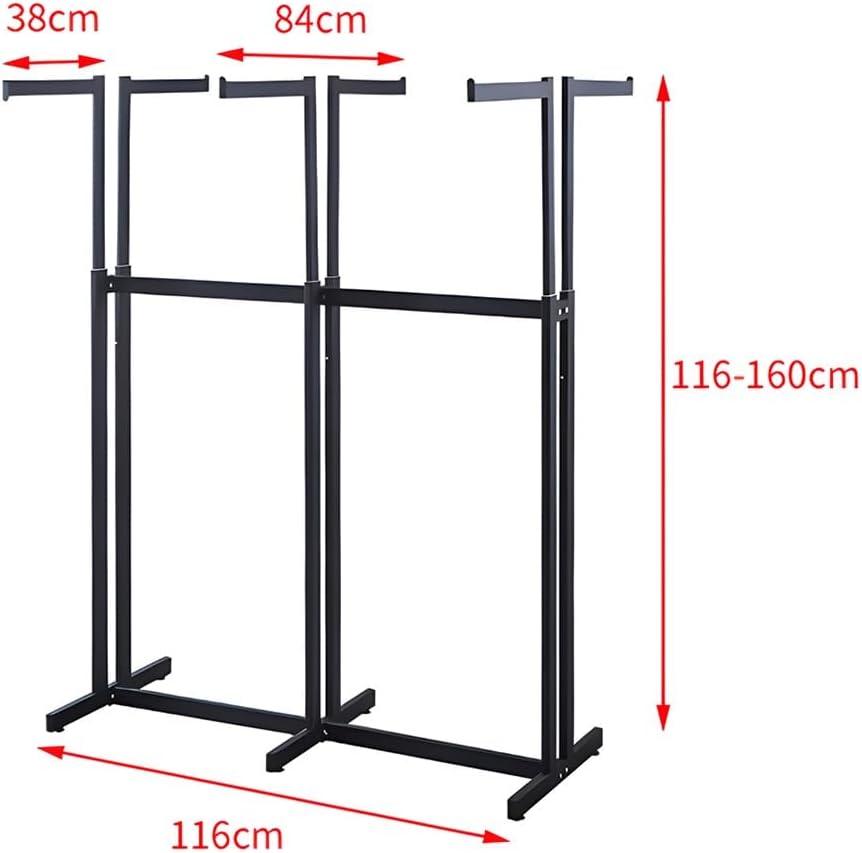 Floor Standing Clothing Store Metal Garment Rack, 6 Way Heavy Duty Clothing Display Stand, Adjustable Lifting Hanging Clothes Racks, for Boutiques, Laundry Room (Silver 116x84x160cm)