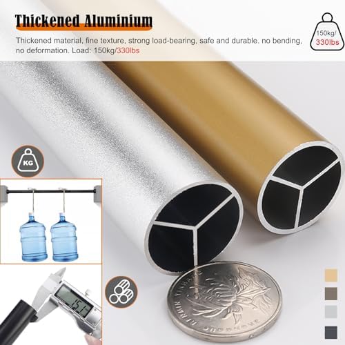 Gold Aluminum Closet Rod - Adjustable Tension Pole for Wardrobe, 16-66 Inch with Hardware Accessories, Cuttable Garment Rack for Hanging Clothes, Space-Saving Solution.