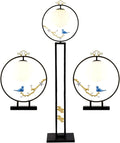 Rieort Classic Floor Set of 2 Table Lamps and 1 Standing Lamp with Glass Shade Ceramic Bird Decor for Living Room High Pole Lamp