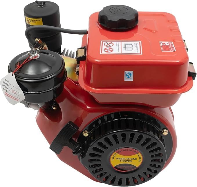 4-Stroke Diesel Engine,3HP Single Cylinder Diesel Engine with Air Cooling Recoil Starter System Diesel Engine Diesel Motor for Micro-Tiller, Irrigation Machine (4-Stroke 3HP Red)