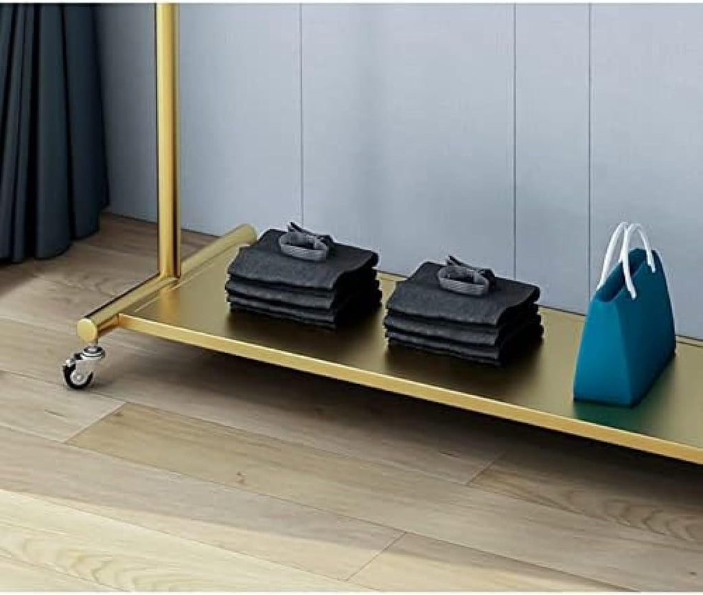 Garment Rack Modern Clothing Rack with Shelves On Wheels Commercial Grade Heavy Duty Metal Clothes Rails Freestanding Coat Rack for Bedrooms and Boutiques,Gold,120X40X165CM,Collector88