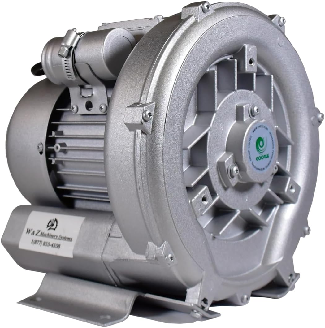 0.67 Hp Industrial Regenerative Blower 220V/1Phase, 57CFM, 56' H2O Press. Goorui-USA GHBH 0D5 12 1R2