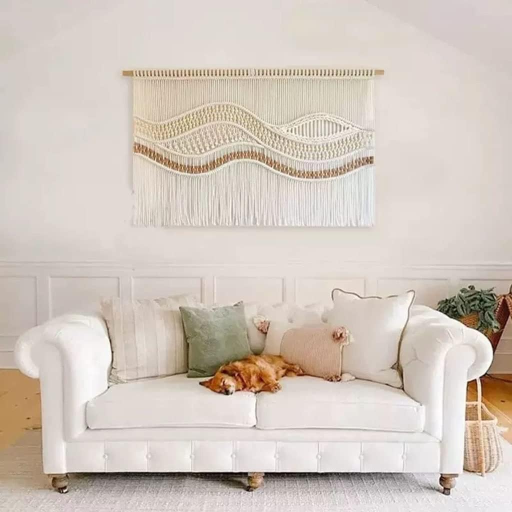 Macrame Wall Hanging Nordic Hand-Woven Tapestry, The Living Room Sofa Background Cloth, Simple Wall Hanging Painting of Homestay (Size : 120x85cm)