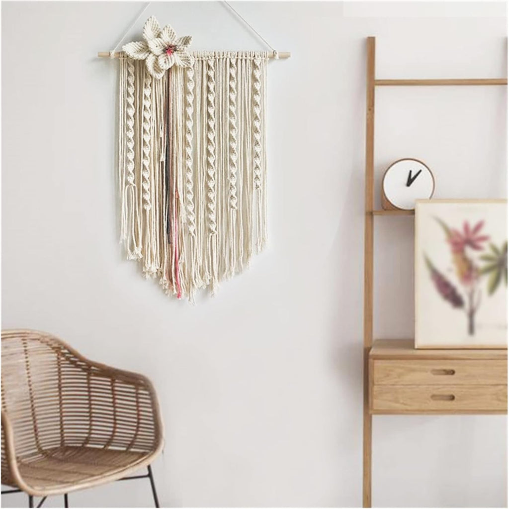 Tapestry Macrame Wall Hanging Tapestry Hand Woven Tapestries Bohemian Craft Decoration for Home Decor Living Room Bedroom (OneColor 45x60cm)