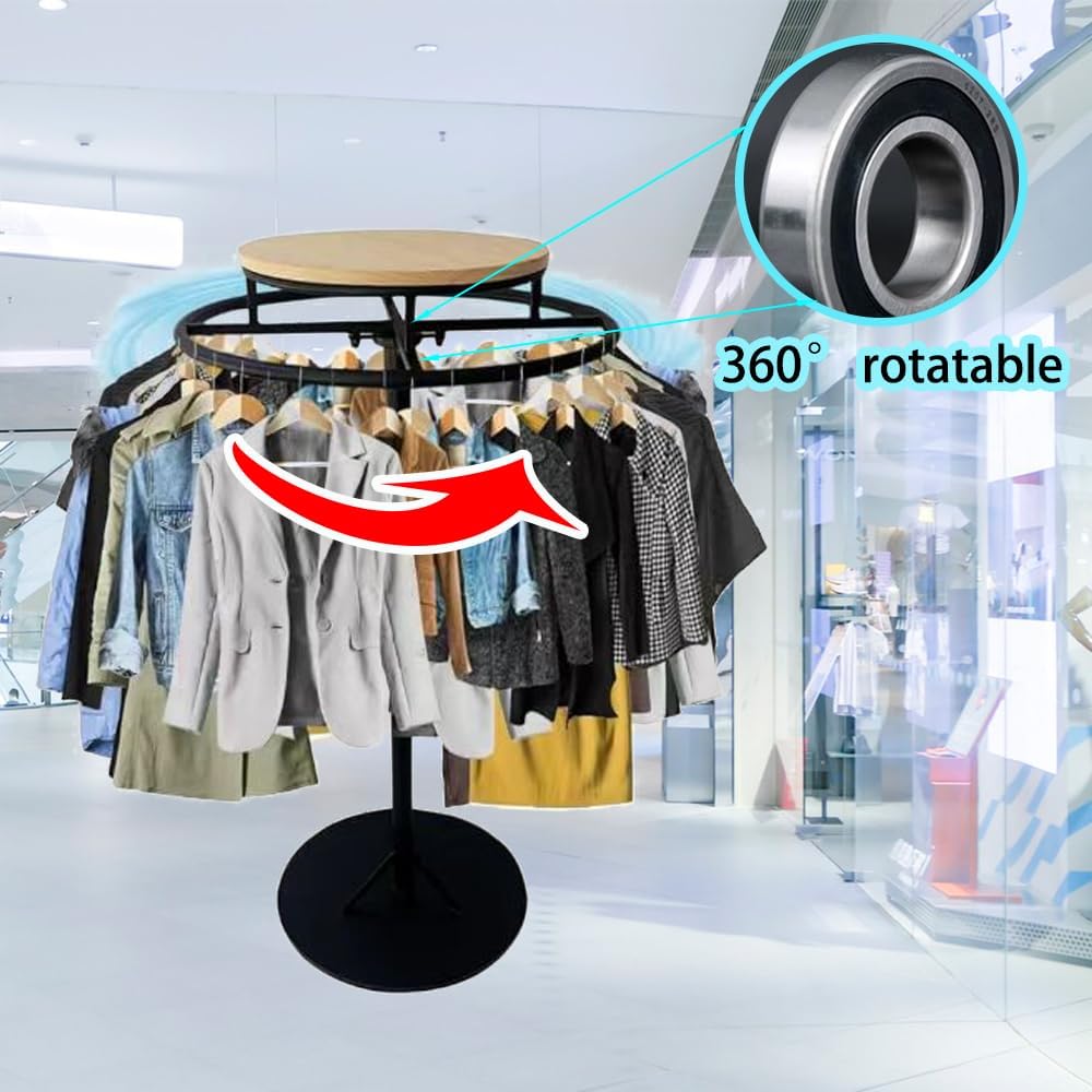 Rotatable Round Clothing Rack, Metal Freestanding Garment Rack with Shelves, Portable Clothing Display Rack, Heavy Duty Clothes Racks for Hanging Clothes