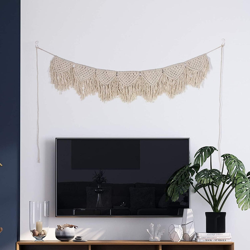 Modern Wall Decor Woven,Wall Hanging Art Tapestry, Macrame Wall Hanging Decor, Handmade Woven Wall Hanging Tapestry Bohemian Wall Decor for Home (Beige)