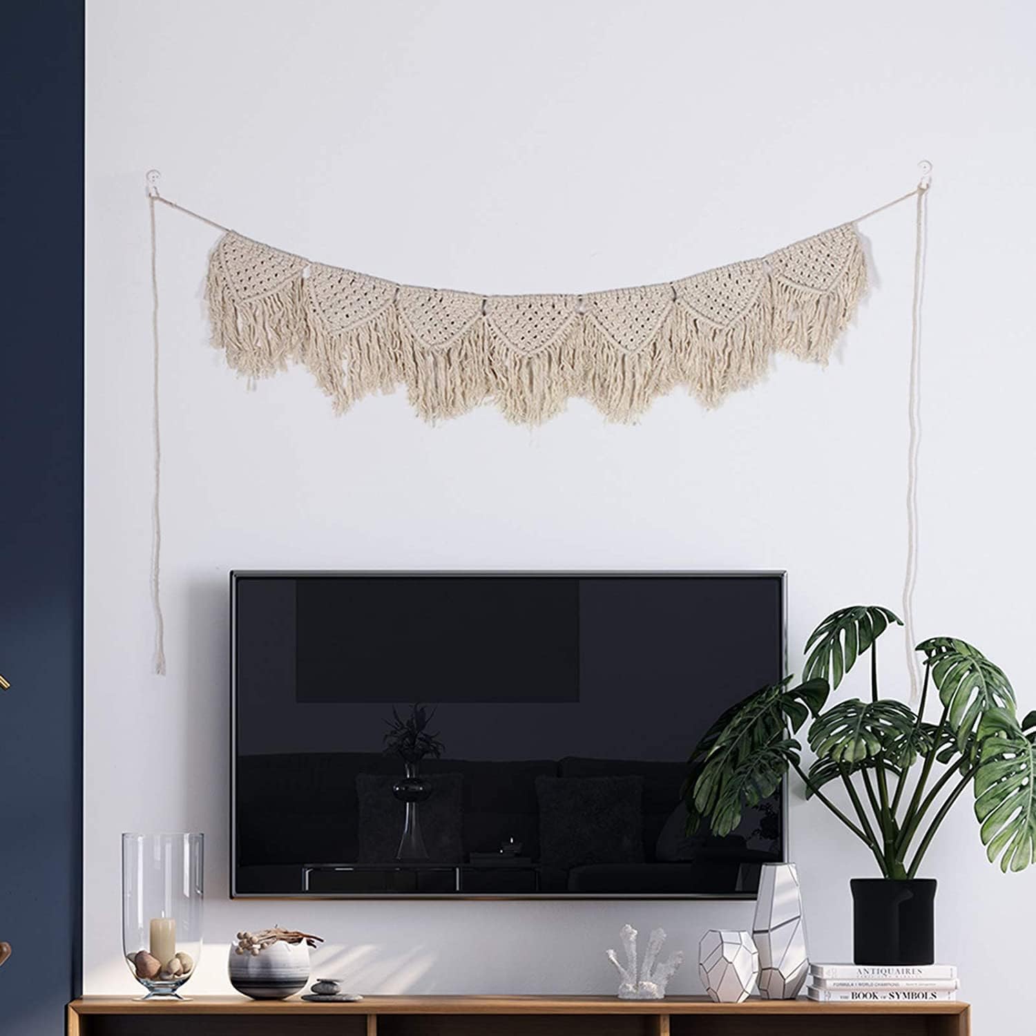 Modern Wall Decor Woven,Wall Hanging Art Tapestry, Macrame Wall Hanging Decor, Handmade Woven Wall Hanging Tapestry Bohemian Wall Decor for Home (Beige)