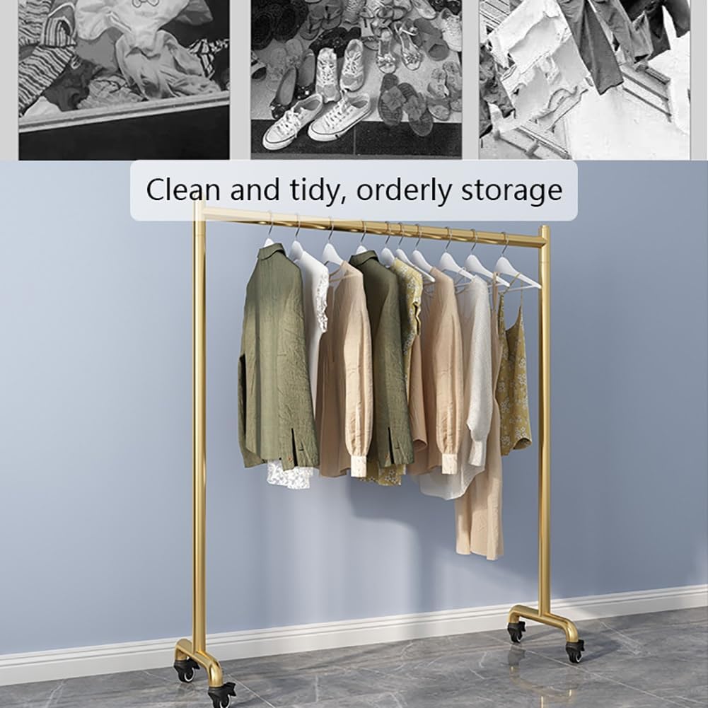 Golden Clothing Rack with Wheels, Nordic, Heavy Duty, Clothes Rail for Bedroom, Garment Rack for Hanging Clothes, Load 176lbs(100x40x155cm)