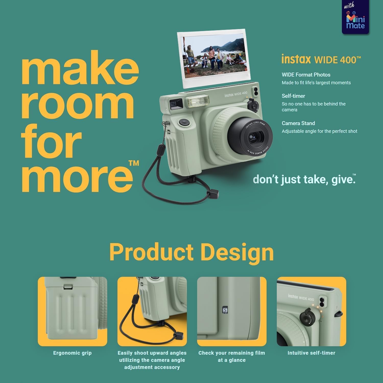Fujifilm INSTAX Wide 400 Instant Camera - Sage Green with Creative Bonus Bundle of Fujifilm Wide Instant Film... (Camera + 2 Wide Twin Pack)
