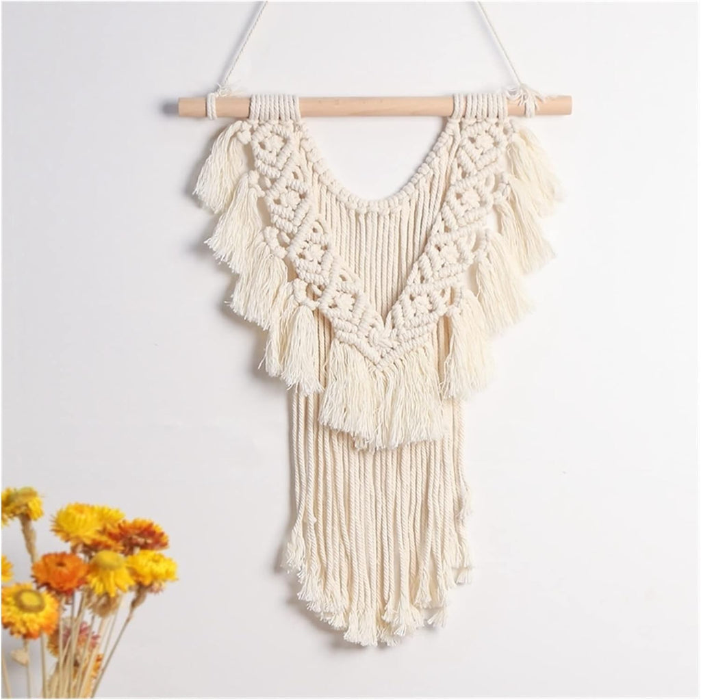 Tapestry Macrame Wall Hanging Tapestry Hand-Woven Chic Bohemian Geometric Wall Decor for Wedding Party Home (OneColor)