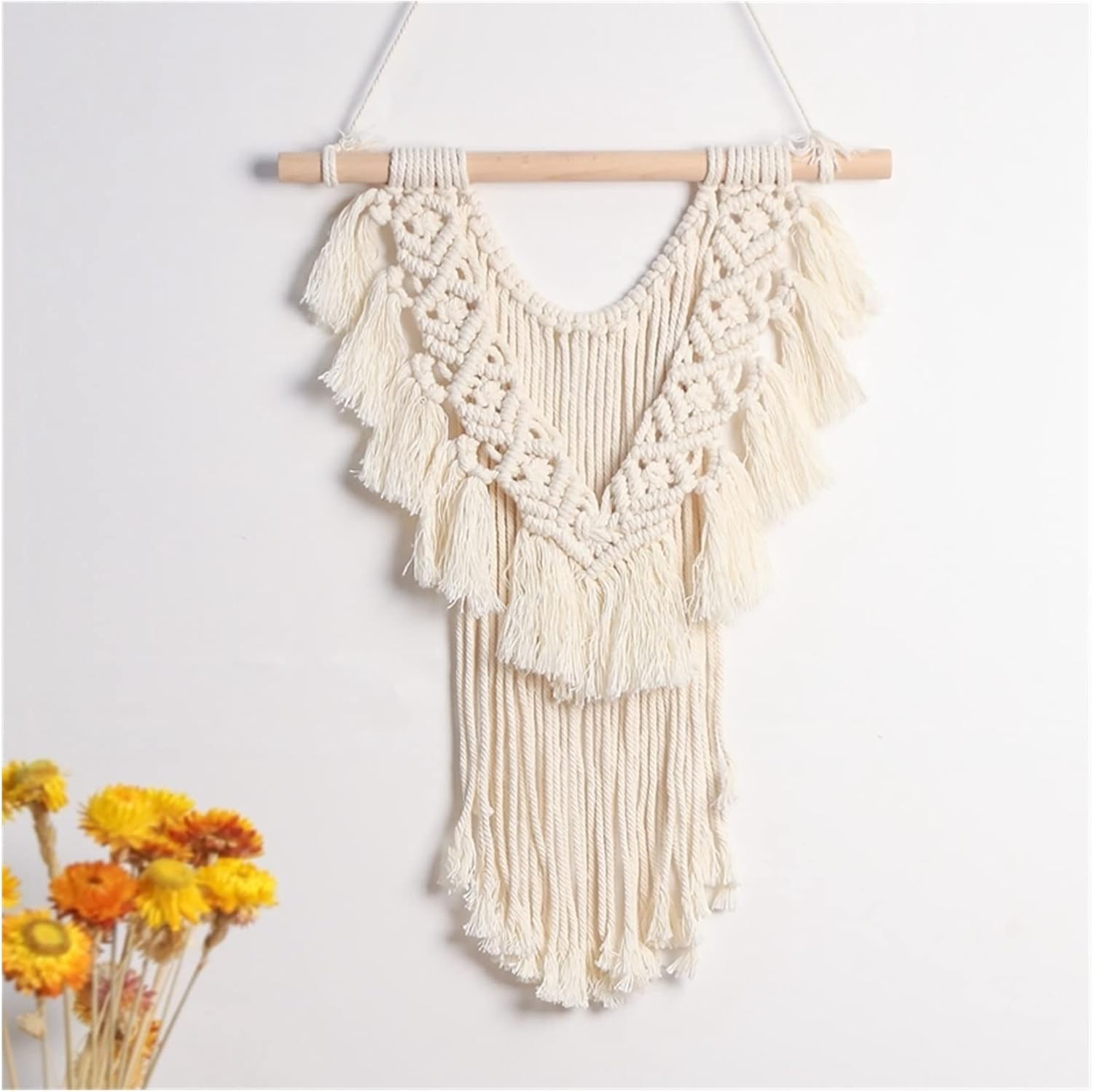 Tapestry Macrame Wall Hanging Tapestry Hand-Woven Chic Bohemian Geometric Wall Decor for Wedding Party Home (OneColor)