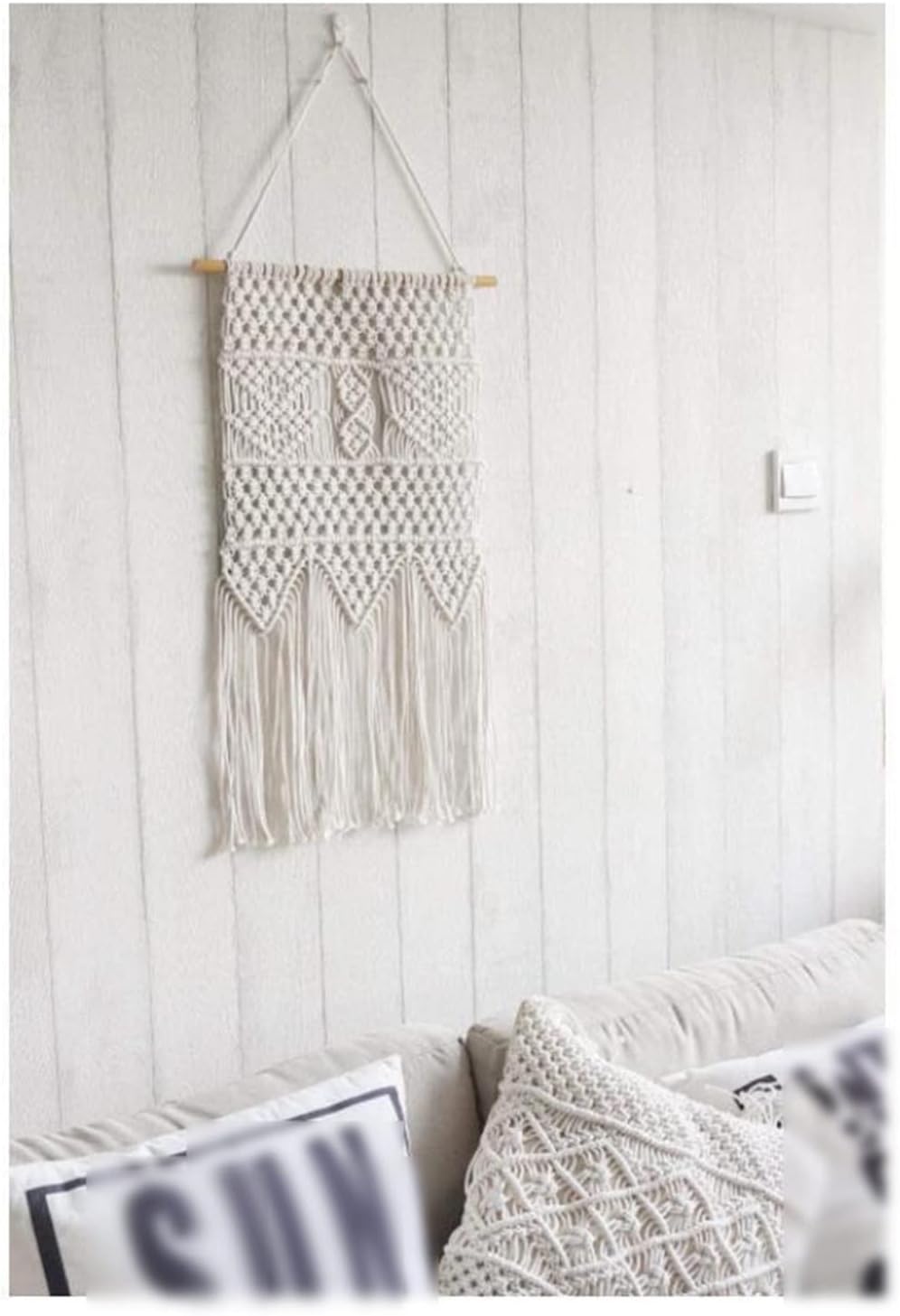 Tapestry Macrame Wall Hanging Tapestry Handmade Cotton Art Apartment Dorm Room Wedding Decoration (Beige 40x70cm)