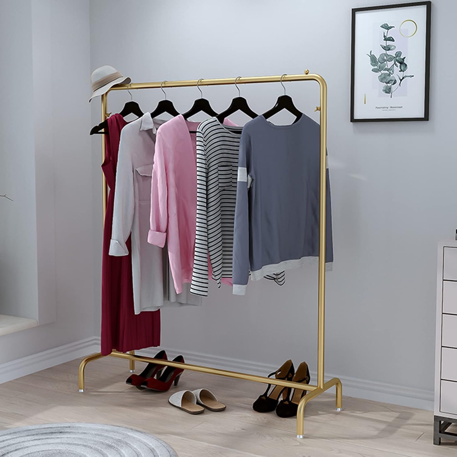 Garment Rack Modern Metal Clothes Rail,Heavy Duty Garment Rack for Hanging Clothes,Freestanding Clothing Rack for Bedroom and Living Room(Gold 100x40x150CM)
