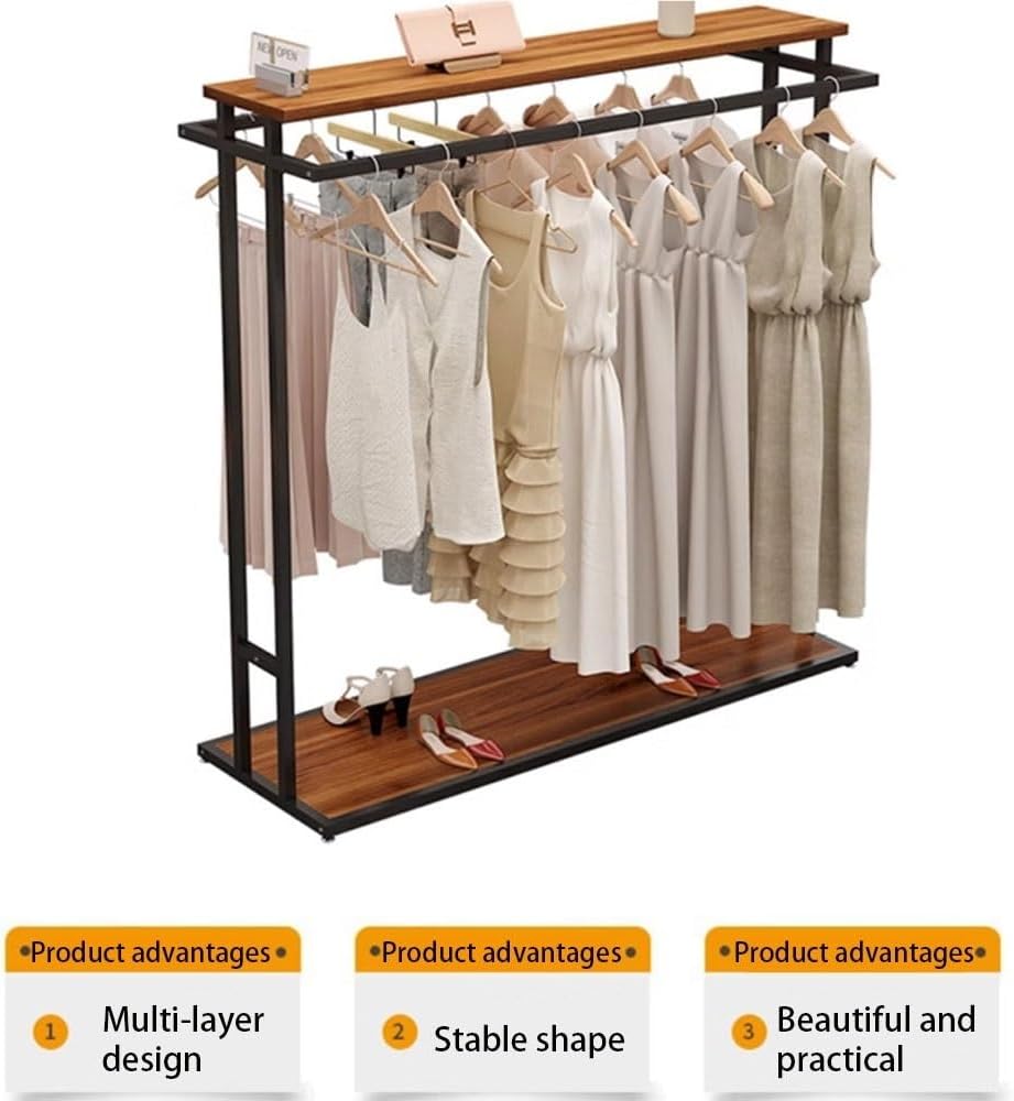 Floor Standing Metal Garment Rack, Portable Clothing Rack, Heavy Retail Display Racks, Merchandise Display Rack for Hanging Clothes, Clothing Rack with Shelves(Black,100cm/39.4in)