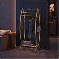 Heavy Duty Clothes Rack with Shelves, 3-in-1 Entryway Coat & Shoe Rack Metal Garment Rack for Hanging Clothes Easy Movement and Organization for Boutique, Retail Or HOM, Gold-b-60X36X170CM