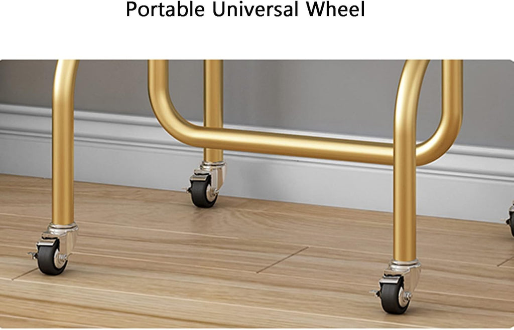 Garment Rack Nordic Wrought Iron Clothing Rack with Wheels,Heavy Duty Garment Rack for Hanging Clothes,Freestanding Coat Rack for Bedroom and Living Room,Save Space,50x3(Gold)