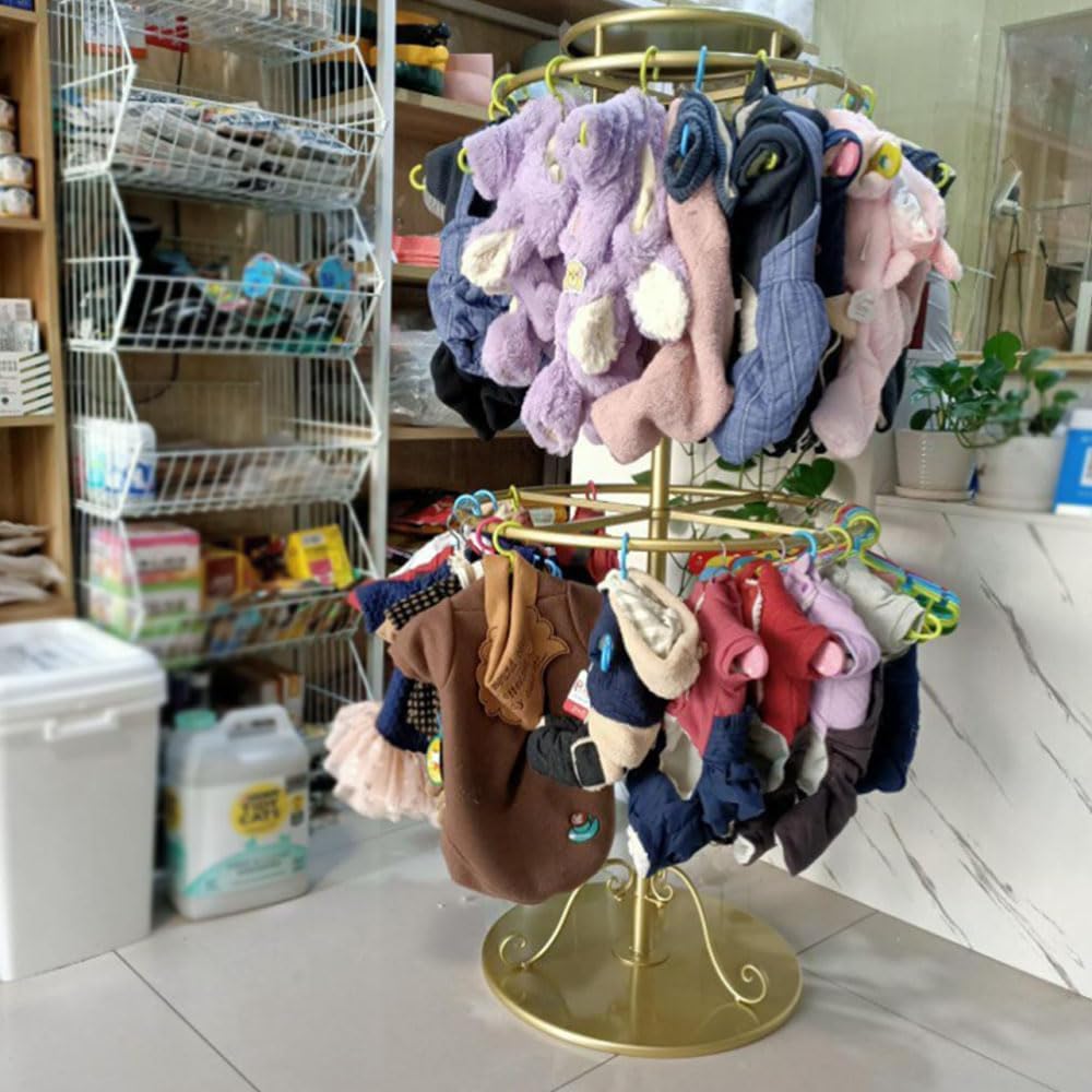 Rotatable Round Clothes Rack, Metal Kids Garment Rack with Storage Shelf, Kids Dress Up Rack, Floor-Standing Retail Clothing Rack for Hanging Clothes,Gold,60 * 140cm