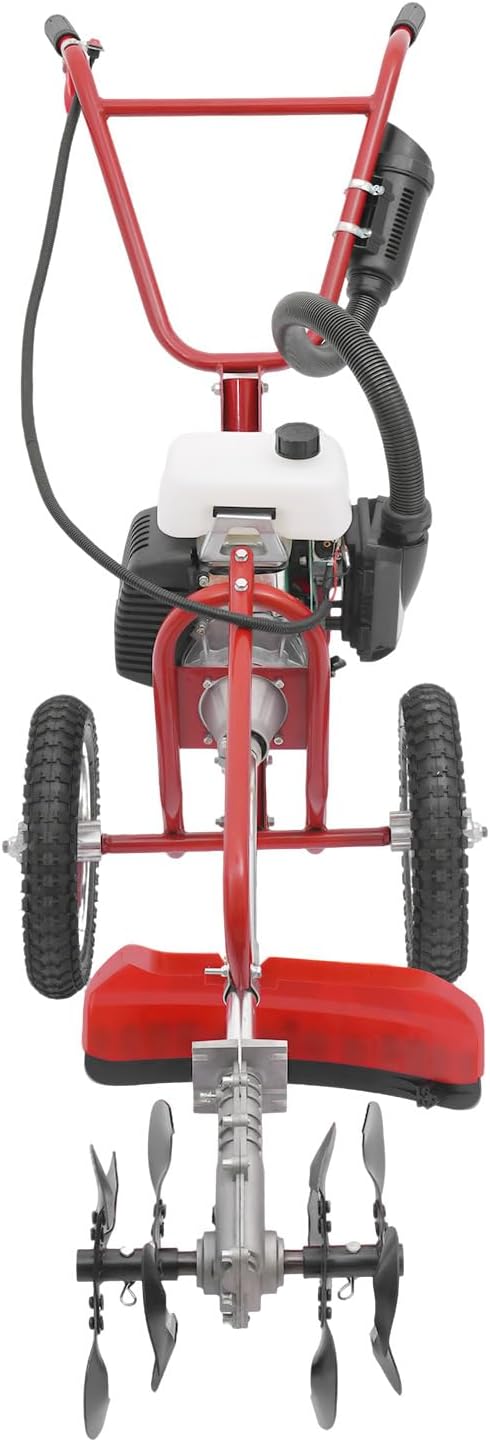 Mini Garden Tiller Cultivator, 4 Stroke 4HP 63CC Gas Powered Garden Cultivator, 3 in 1 Heavy Duty Walk Behind Tillers with Widened Mud Flap for Mowing, Tilling and Trenching