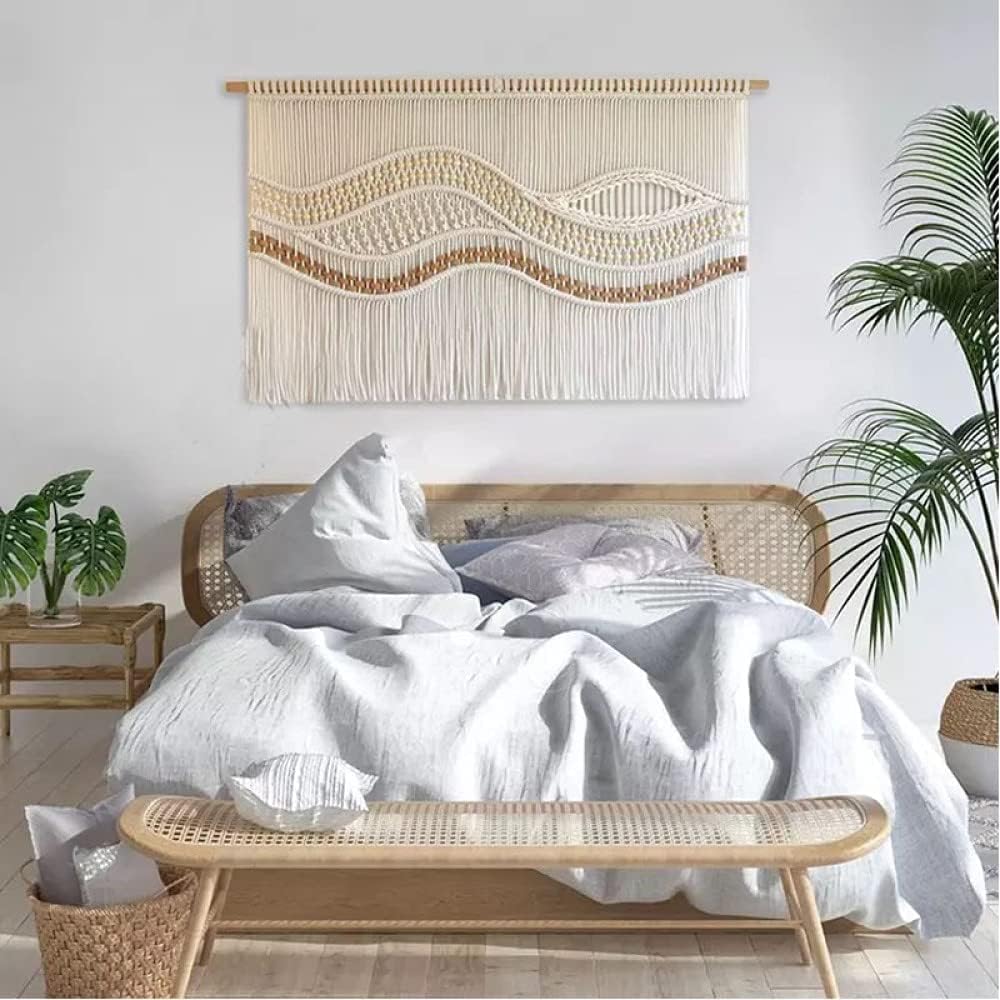 Tapestry Hand Woven Knitted Wall Hanging Bohemian Tassel Macrame Modern Tapestry Macrame Wall Hanging Boho Wall Decor Art Woven Tapestry Wall Art Home Gift Chic Home Decoration