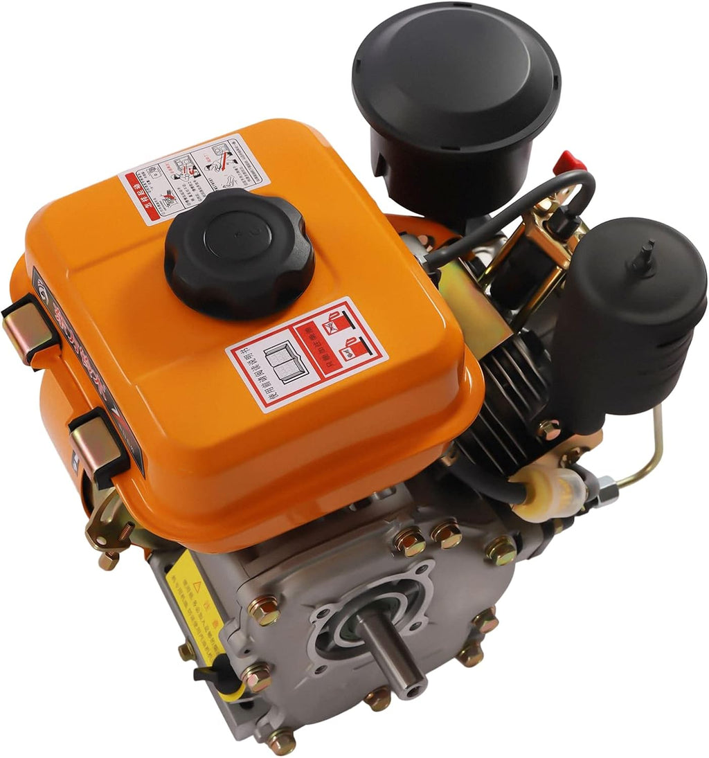 Diesel Engine 196CC 4 Stroke Single Cylinder Forced Air Cooling Horizontal Axis Engine Recoil Hand Start 3000RPM 2.2KW, 53mm Shaft Length (Orange)