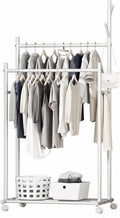 ELZEM Rolling Clothes Rack on Wheels, Double Rod Clothing Garment Rack,Hanging Clothes Organizer for Bedroom,Clothing Store, Hallway A