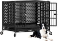 38 Inch Heavy Duty Dog Crate with Wheels,Indestructible Escape-Proof Dog Kennel with Locking Latch and Double Door,Extra Large XL XXL Crate Indoor for Large and Medium Dog with Removable Tray