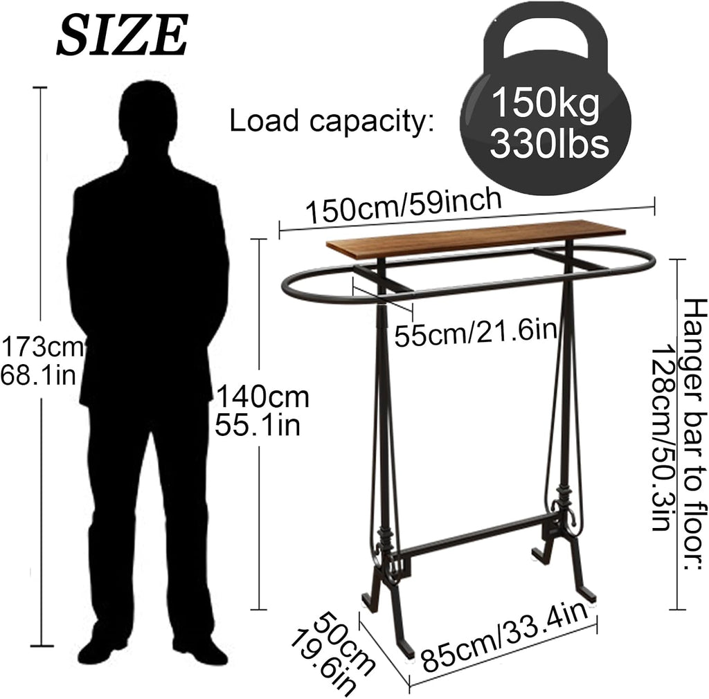 Round Clothing Rack, Commercial Floor Standing Clothes Rack, Oval Iron Clothing Hanging Rack, for Bedrooms Hanging Apparel, Boutiques Display, Laundry Room (Black)