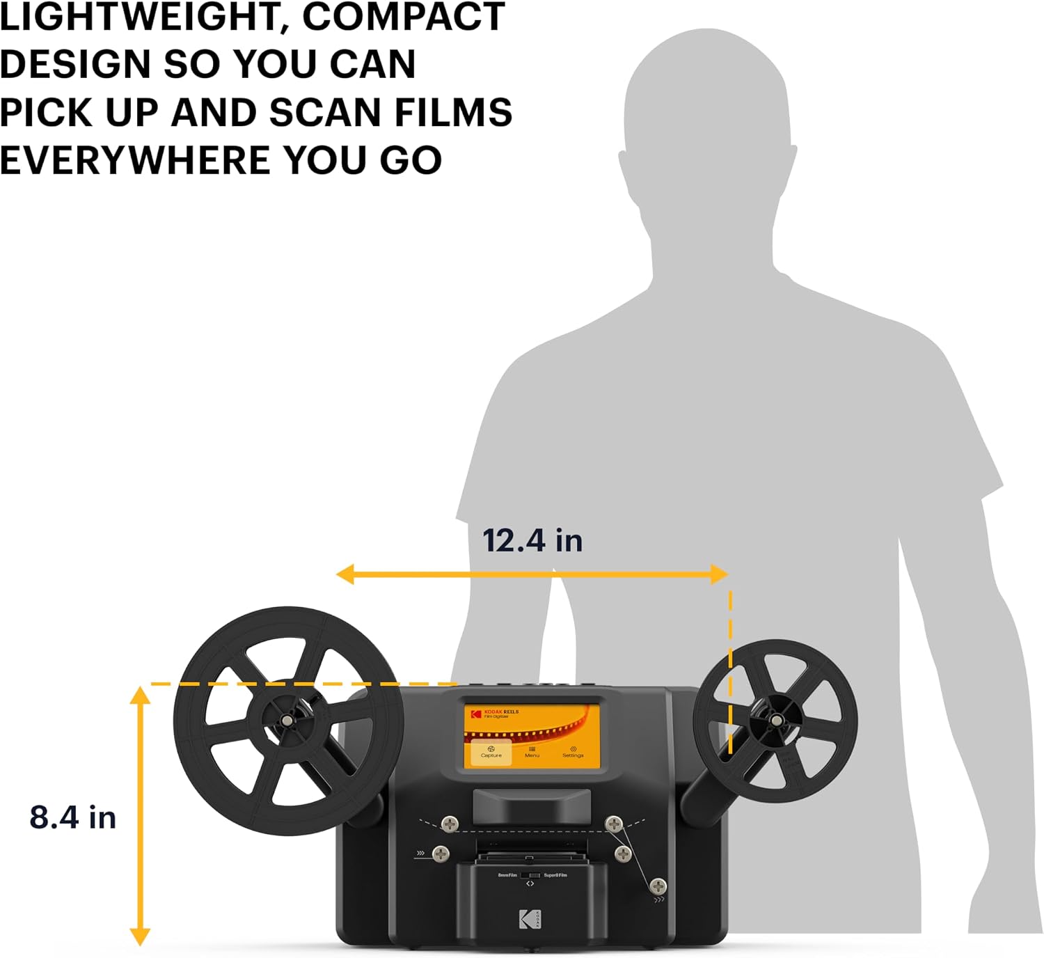 KODAK REELS 8mm & Super 8 Films Digitizer Converter with Big 5' Screen, Scanner Converts Film Frame by Frame to Digital MP4 Files for Viewing, Sharing & Saving on SD Card for 3' 4' 5' 7' and 9' Reels