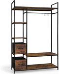 Fencer Wire Heavy Duty 979lbs Freestanding Closet Organizer w/Hanging Rods & Fabric Drawers, Garment Rack, Metal Clothes Rack w/Wood Shelves, Freestanding Closet Wardrobe, Rustic Oak Board
