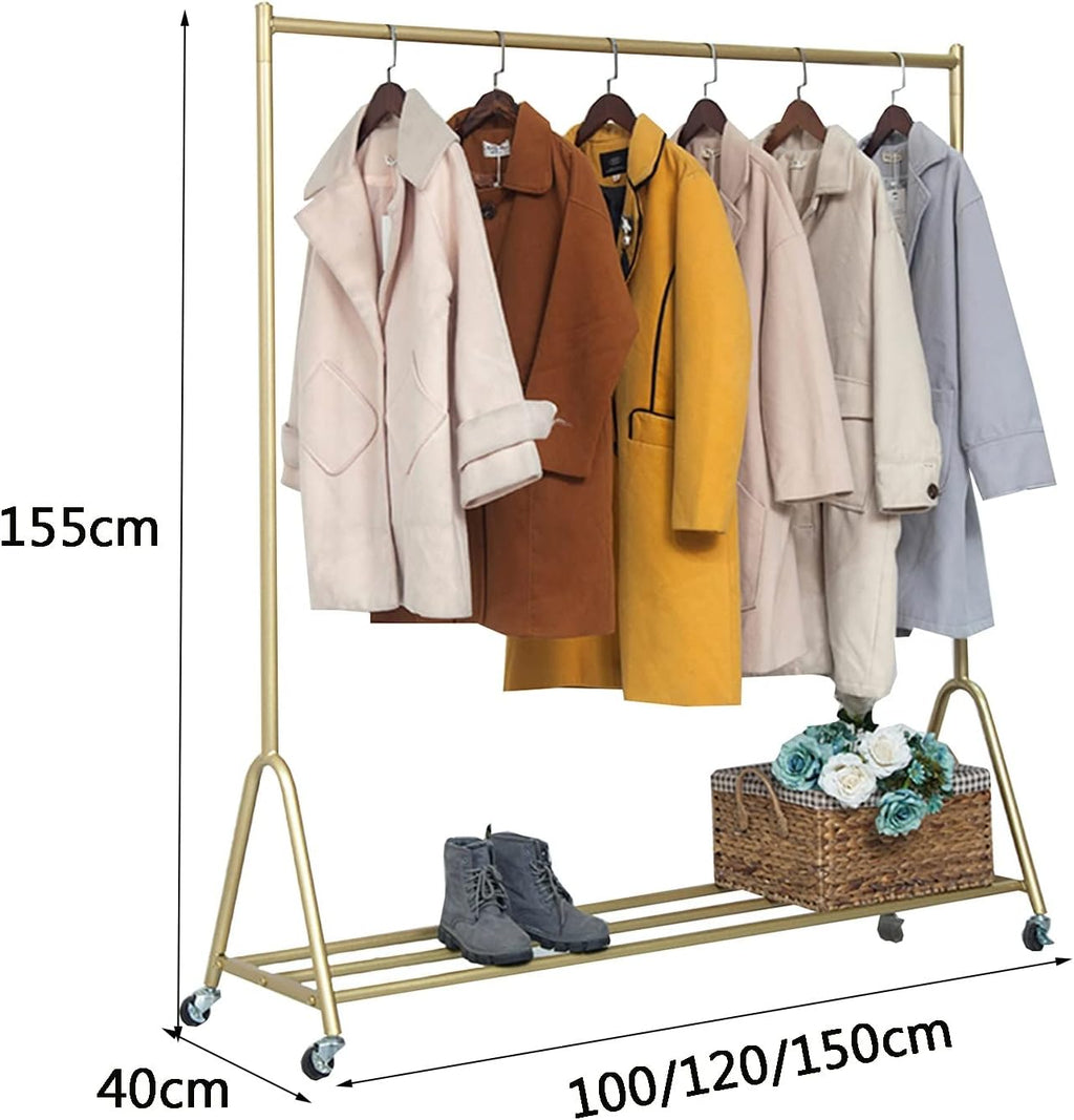 Modern Clothing Rack On Wheels, Heavy Duty Metal Garment Rack for Hanging Clothes, Gold Display Rack for Boutique Retail and Bedroom, Easy Assemble (Size : 120x40x155CM) (120x40x155CM)