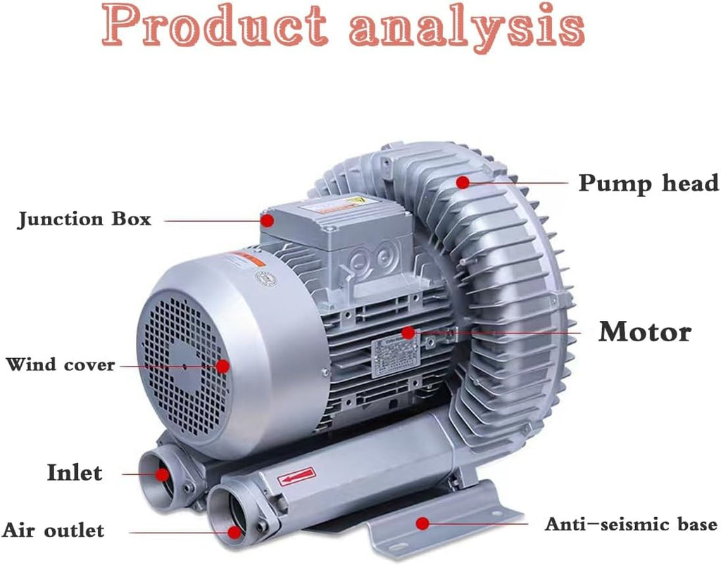 Single Phase (Large Airflow Type) Turbine Blower, 110V 120W Regenerative Blower Industrial Vacuum Pump, Single Phase High-Pressure Vortex Ring Blower