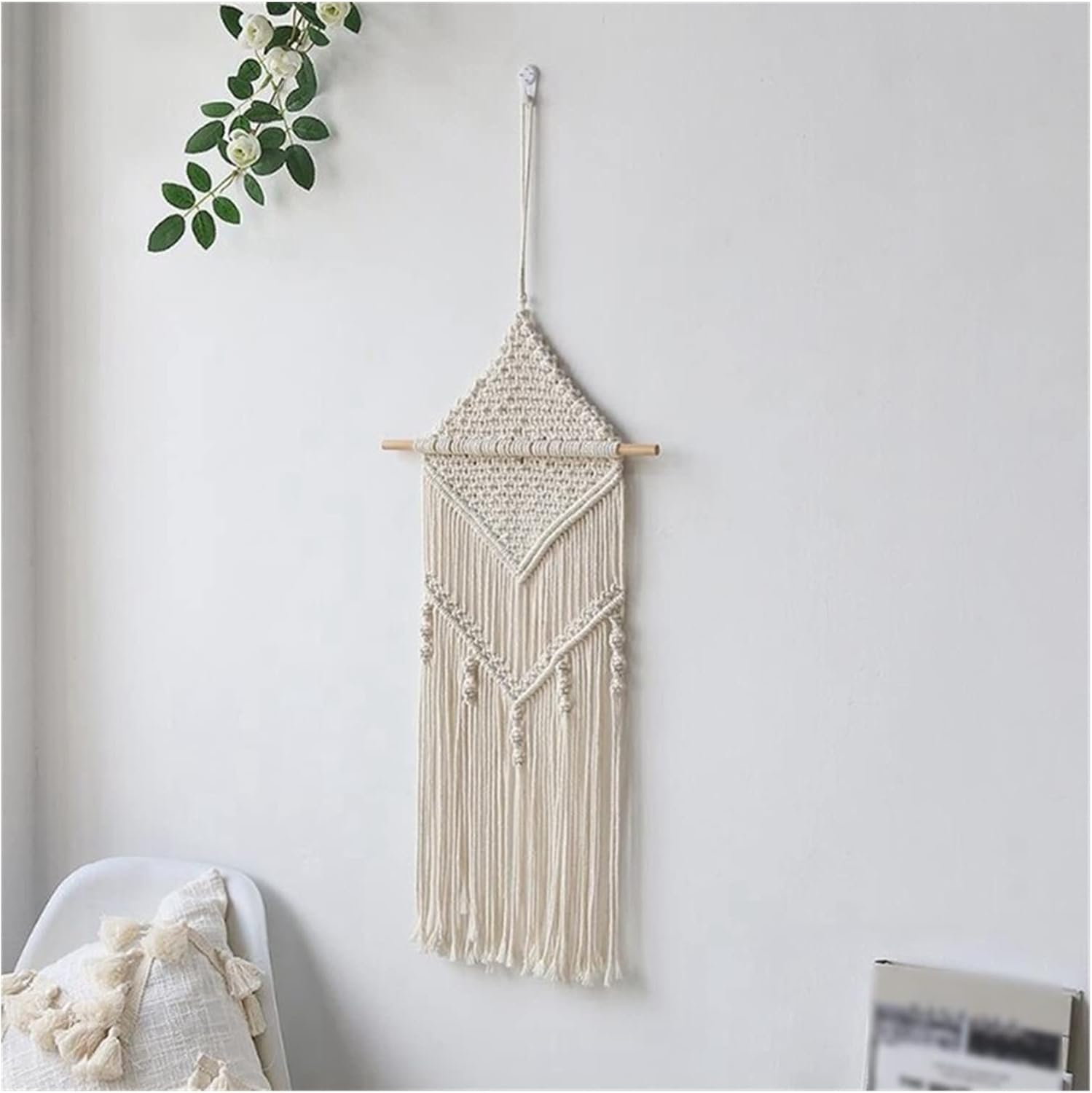 Tapestry Macrame Wall Hanging Tapestry Bohemian Tassel Leaves Wall Tapestry Wall Decor (OneColor)