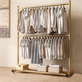 Industrial Duct Clothes Rack, Commercial Portable Wardrobe Rack, Freestanding, Double-Pole Clothes Rack, Heavy-Duty Detachable Clothes Rack, for Hanging Clothes(Gold,60x40x180cm)