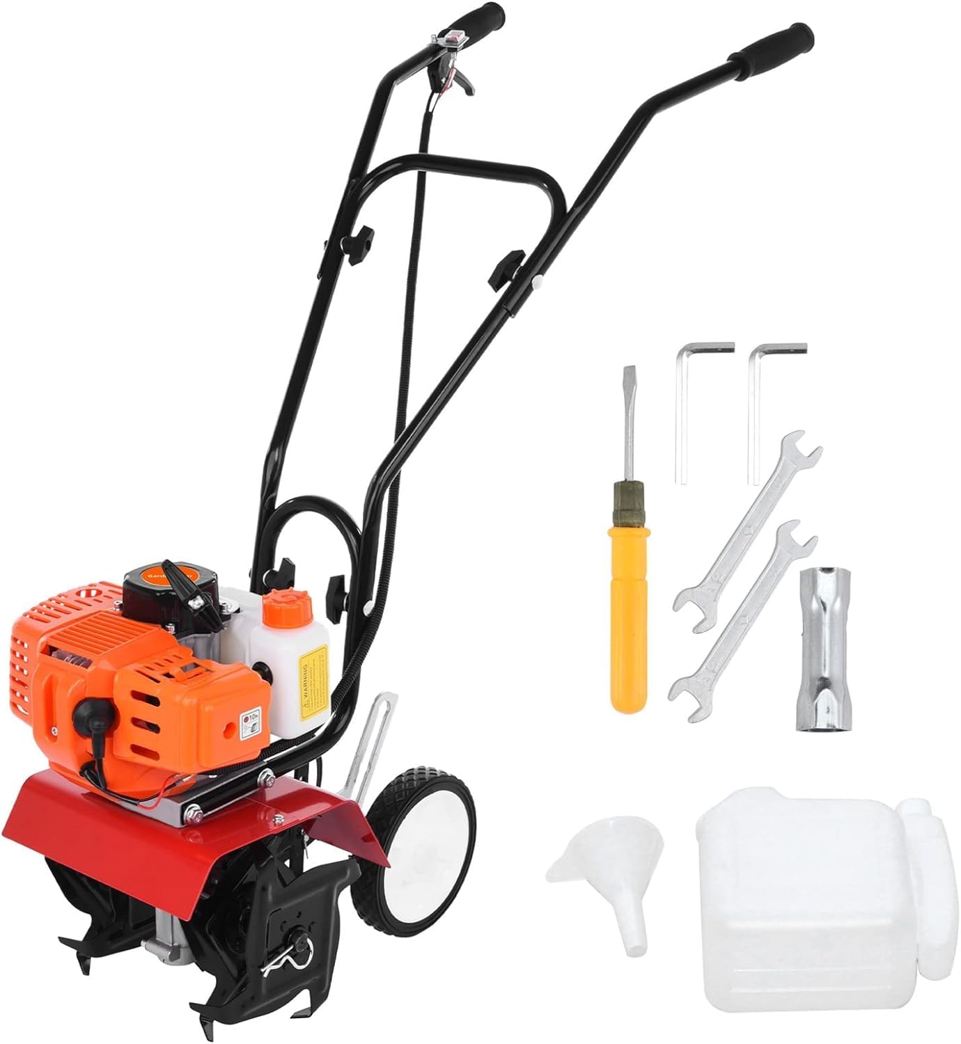 Garden Tillers Gas Powered, 2 Stroke Rototiller with 1.2L Fuel Tank, 52cc 9000RPM Tiller Cultivator with 7.8-Inch Tillling Width, 6-Inch Depth, Easy to Carry Lawn Tiller for Garden Soil Digging (Red)