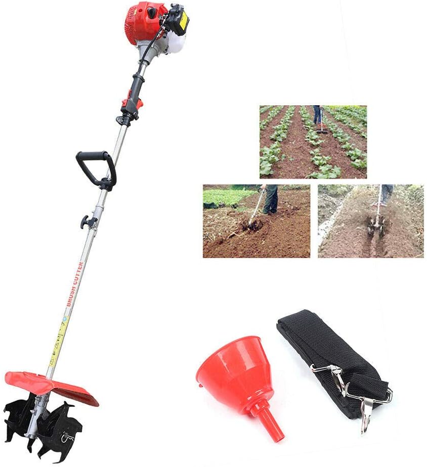 42.7CC Gas Tiller Soil Cultivator Tilling Tool Yard Garden Farm Tiller,2-Stroke Gas Powered Engine Machine,Hand-held Tiller Cultivator Garden Yard Tilling Tool 1.25kw 6500 RPM