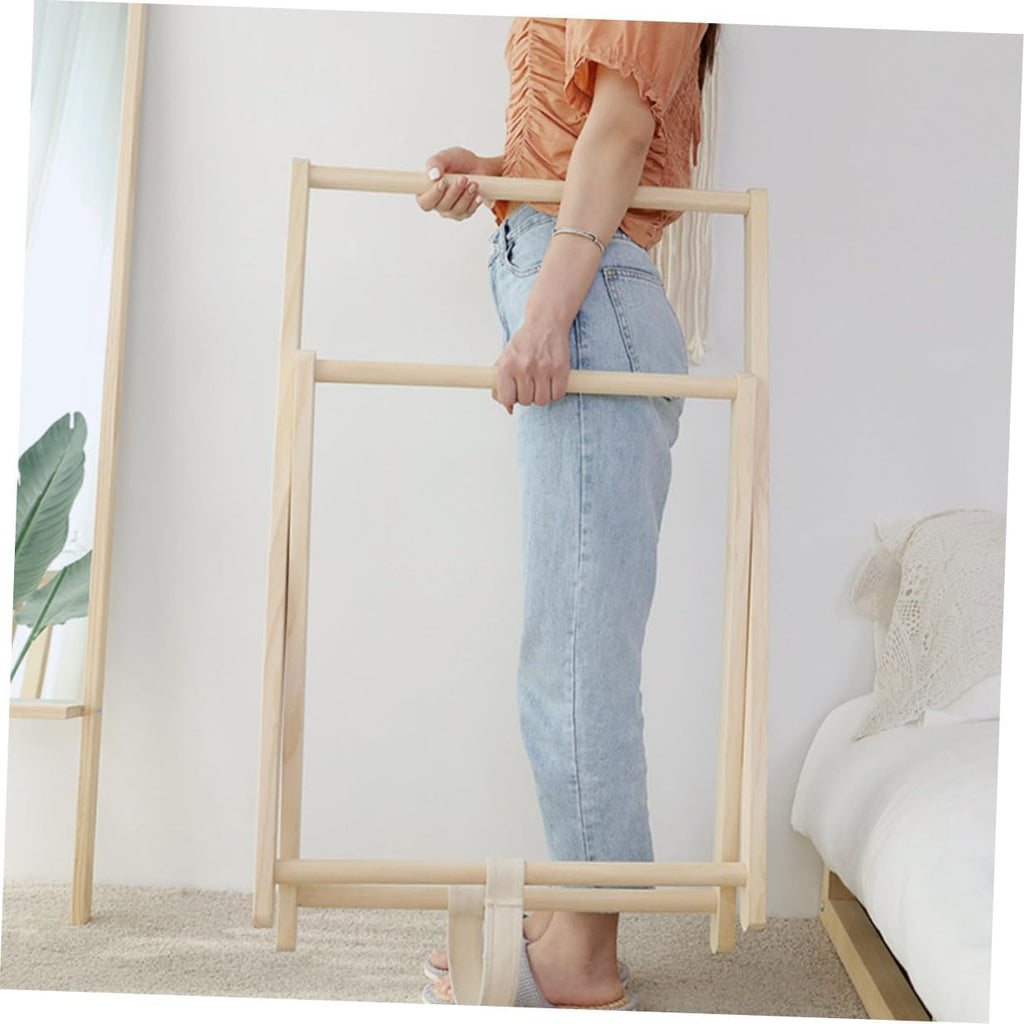 FOMIYES Wood Clothes Storage Rack with Coat Hanging Stand, Solid Wood Freestanding Garment Rack for Bedroom Entryway, Practical Clothes Organizer with Shelf