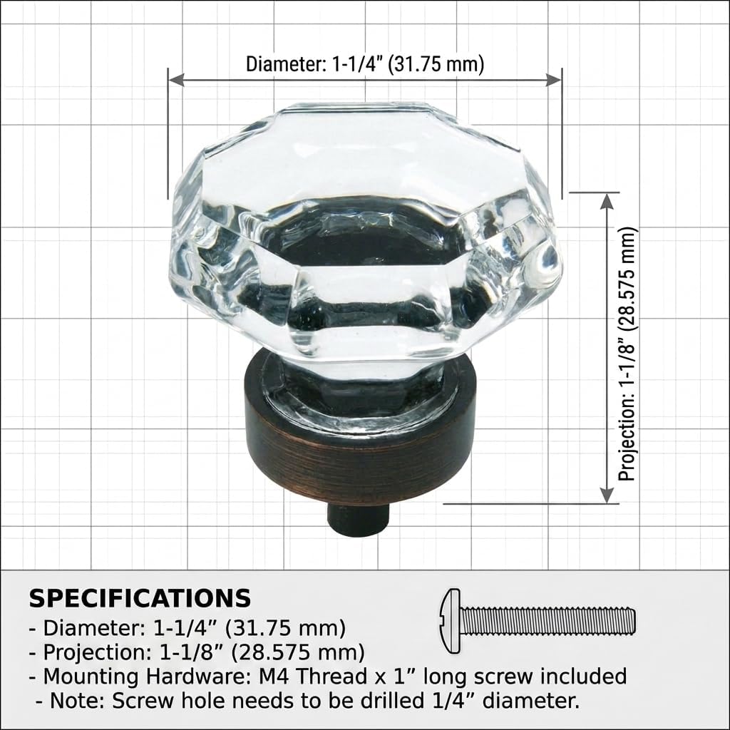 Cosmas 5268ORB-C Oil Rubbed Bronze Cabinet Hardware Knob with Clear Glass - 1-5/16' Diameter - 20 Pack