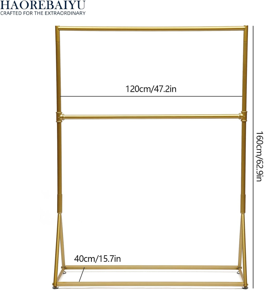 2-Tier Industrial Vintage Gold Clothes Rack, Freestanding Garment Rack with 2 Shelves, Heavy Duty Clothing Display Stand for Living Room, Bedroom, Entryway, Clothing Store (47.2x15.7x62.9 inch)