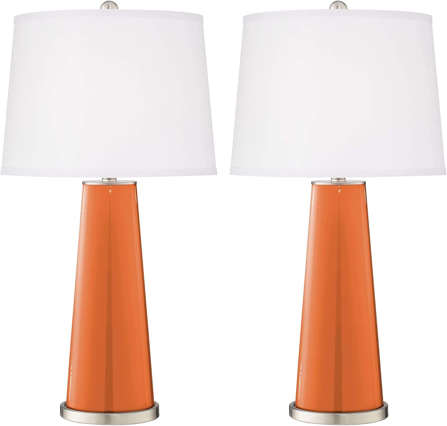 Color + Plus Leo Modern Table Lamps 29 1/2' Tall Set of 2 Celosia Orange Glass Tapered Column Plain White Drum Shade Decor for Bedroom Living Room House Home Bedside Nightstand Office Family