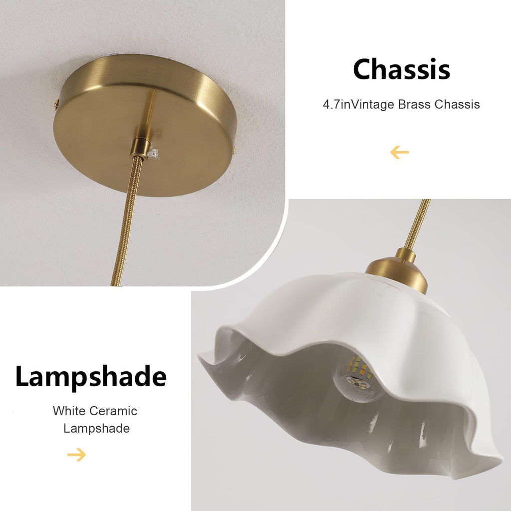 Ceramic Pendant Light Set of 2 with Retro White Dome Lampshade Modern Ceiling Hanging Lamp Adjustable Nordic Mid Century Pendant Light for Kitchen Island Bedroom Restaurant