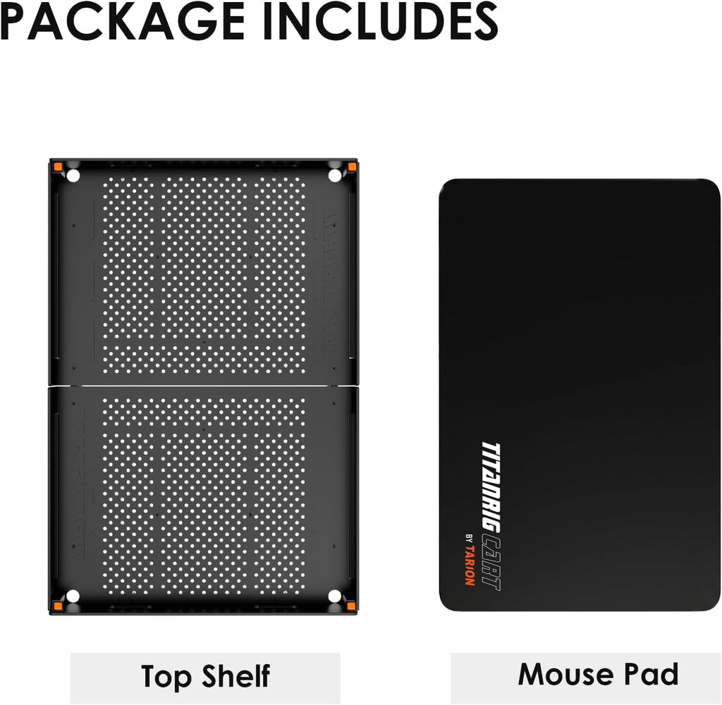 TARION Video Production Cart Accessories - Foldable Top Shelf Workstation with Mouse Pad- Upgraded with Wider Higher Laptop Platform for Titanrig Cart Base - Pro Top Shelf