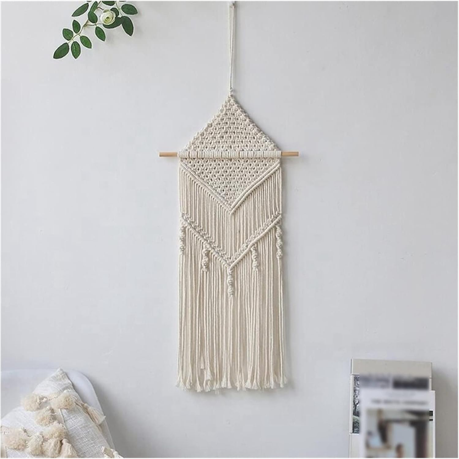 Tapestry Macrame Wall Hanging Tapestry Bohemian Tassel Leaves Wall Tapestry Wall Decor (OneColor)