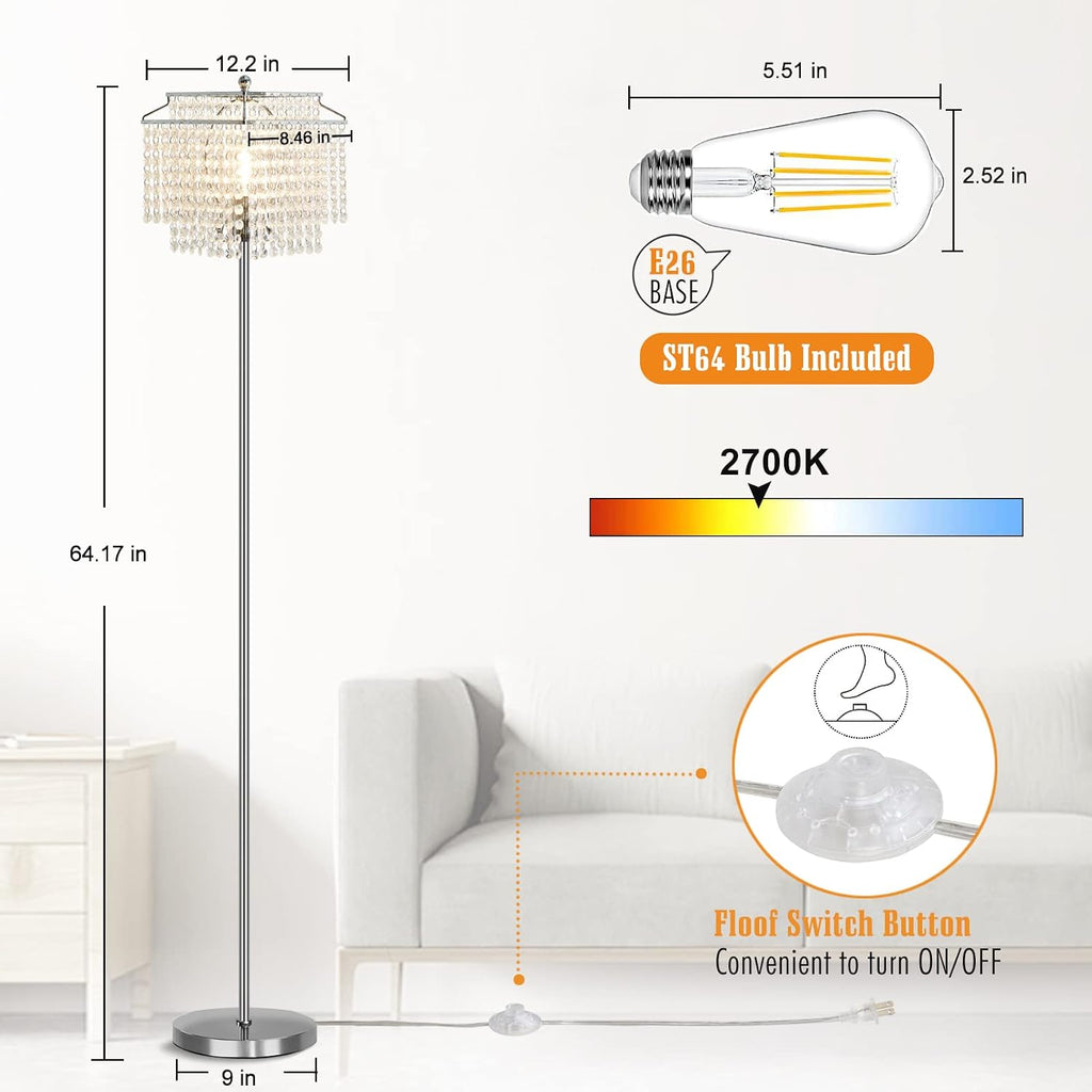 Luvkczc Table Lamp and Floor Lamp Set, Crystal Table Lamp with USB Ports+Crystal Floor Lamps Set of 2, Morden Lamps for Living Room, Bedroom, Office (Silver)