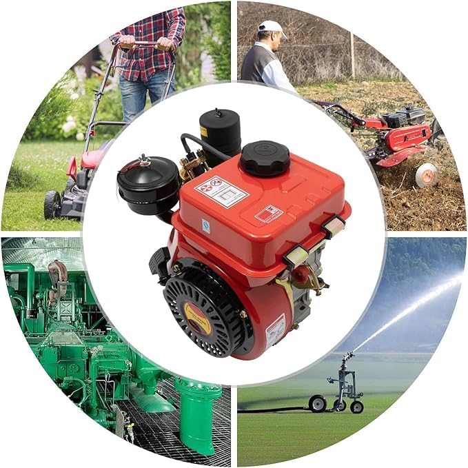 4-Stroke Diesel Engine,3HP Single Cylinder Diesel Engine with Air Cooling Recoil Starter System Diesel Engine Diesel Motor for Micro-Tiller, Irrigation Machine (4-Stroke 3HP Red)