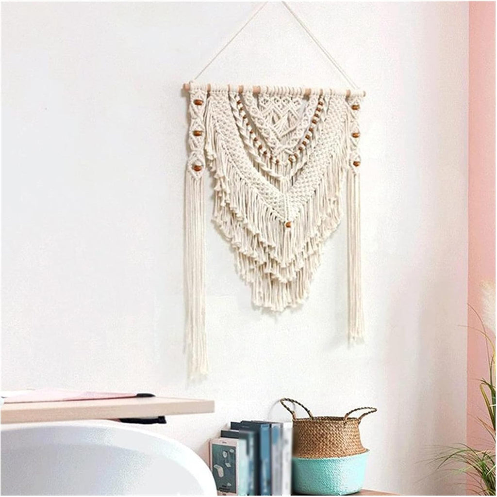 Tapestry Macrame Wall Hanging Tapestry Bohemian Geometric Bedside Porch Home Wall Decor Tassel Handmade Tapestry (Beige)