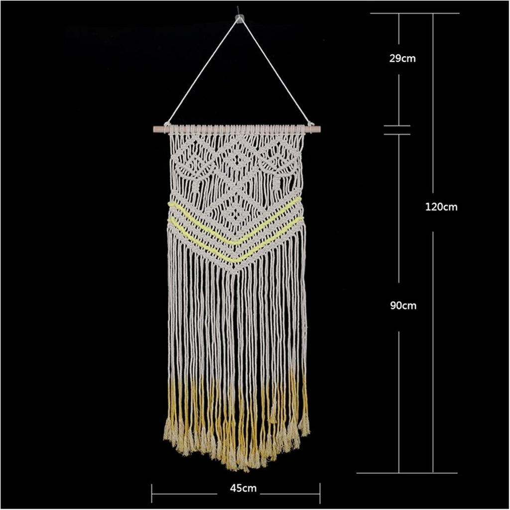 Tapestry Macrame Wall Hanging Woven Tapestry Bohemian Chic Tassels Wall Art for Wedding Backdrop Decoration (Beige Yellow)