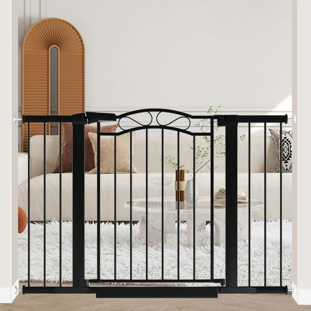 Fairy Baby 29.5'-48.8' Extra Wide Baby Gate for Stairs, Pressure Mounted Easy Walk Thru Pet Gate, Metal Safety Child Gate No Drill, Auto Close Long Dog Gates for the House Doorways, Black