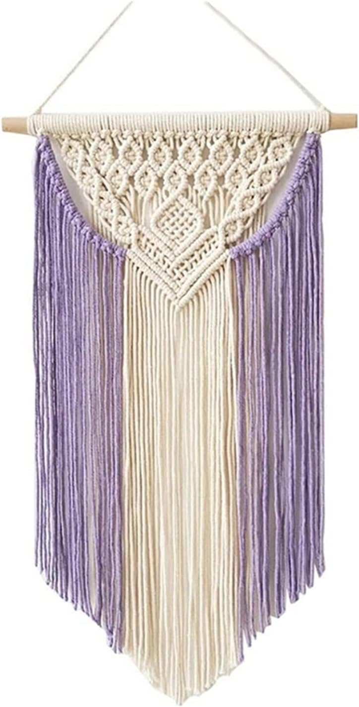 Tapestry Macrame Wall Hanging Tapestry Chic Geometric Tassels Tapestry Apartment Bedroom Bohemian Decoration (Purple)
