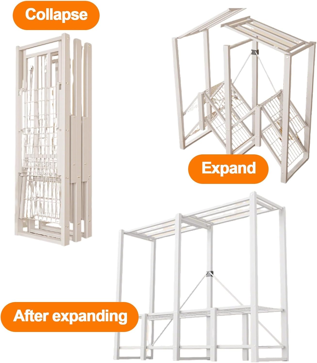 Foldable Wardrobe Closet With Cover, Heavy Duty Metal Clothes Rack For Hanging Clothes, Freestanding Coat Armoire Storage Garment Racks For Bedroom(A,170cm/66.9in)